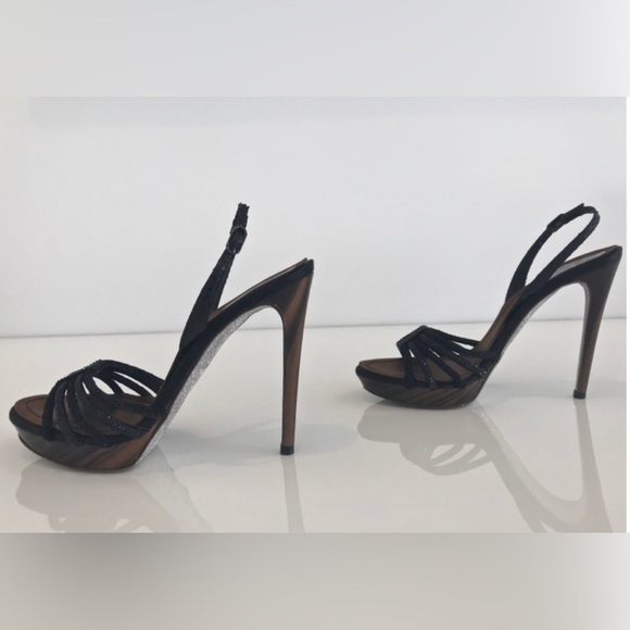 RENE CAOVILLA BLACK BROWN CRYSTAL SANDALS SIZE IT 37.5 / US 7.5 - Picture 12 of 16